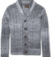 Lucky Brand does a chunky, masculine version of the shawl-collared cardigan that's just made to go with your vintage jeans and corduroys.