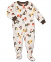 Let the good times roll when he's sporting this comfortable vehicle-print footed coverall from Carter's.