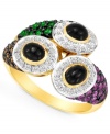 Make a vibrant splash with this ring from Le Vian. Round-cut onyx (1-3/8 ct. t.w.) is offset by round-cut white diamonds (1/5 ct. t.w.) for a stunning effect. Round-cut chocolate diamonds (1/5 ct. t.w.), pink sapphires (3/8 ct. t.w.) and tsavorite (1/4 ct. t.w.) only enhance the appeal. Ring set in 14k gold. Size 7.