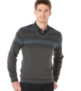 A funky dot pattern decorates the top of this v-neck sweater by Perry Ellis giving it a modern style.