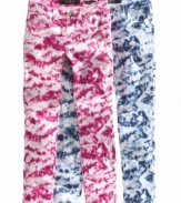 A pair of skinnies in a psychedelic pattern. She'll make a bold fashion statement in these Jessica Simpson tie-dye jeans.