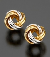 Wear a symbol of consistency in love with these beautiful love knot stud earrings crafted in white and yellow 14k gold.