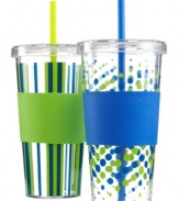 Keep cool and quenched wherever you are! Greet everyday with your favorite beverage on hand in an eco-friendly reusable mug with straw. The durable construction keeps in the chill is easy to carry and fit in most standard cup holders for H20 on the go!