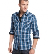 Simply a must-have.  Every man's wardrobe needs a cool classic like this western-inspired plaid shirt from Kenneth Cole.