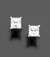 Sparkling princess-cut cubic zirconia stud earrings (1 ct. t.w.) by B. Brilliant are the perfect choice for day or night. Set in sterling silver.