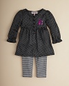 Pretty polkadots and ruffle accents set the tone for this cute blouse and legging set from Juicy Couture.