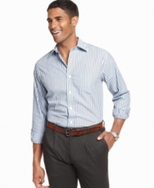 From Nautica's Wear to Work collection, this striped shirt clocks into your wardrobe for the perfect 9-to-5 style.