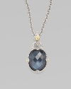 From the Contempo Collection. Faceted blue quartz and hematite doublet oval pendant hangs from a sterling silver link chain. Blue quartz Hematite 18K yellow gold Sterling silver Length, about 17 Lobster clasp closure Imported 