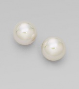 Classic white pearl studs are eternally chic. 14mm organic man-made pearls 18k goldplated sterling silver Post back Made in Spain