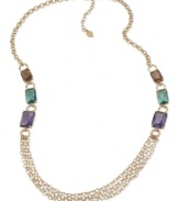 A sideways glance reveals a stunning statement. This necklace from Carolee is crafted from gold-tone mixed metal with multicolor glass stones along the side for a vibrant touch. Approximate length: 24 inches. Approximate drop: 1/8 inch.