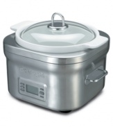 Set the time, then step away. De'Longhi's compact slow cooker does the work for you by cooking pot roast, stew or soup steadily for up to ten hours. Extended cooking brings out complex flavors and fork-tender meat for meals that are sure to impress. One-year warranty. Model DCP707.