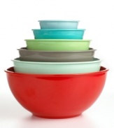 A colorful collection to keep your kitchen light and fun, these six bowls come in all different sizes to meet your every need. Not only impressive for their convenience, these bowls are also exceptionally durable. Limited lifetime warranty.