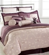 Come full circle. Classic polka dots are transformed into a modern circular pattern in this Polka Dot Comforter set, featuring a lovely purple palette that offers a contemporary look for your room. Comes complete with all the elements you need for a new look including a pile of plush decorative pillows.