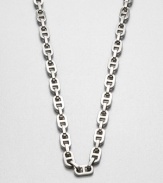 A modern link style in sleek silvertone. Ion-plated brassLength, about 18Fold-over clasp closureImported 