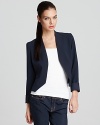 Collarless and cropped, this sleek Aqua blazer lends clean lines and modern style.