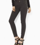 Lauren Ralph Lauren's slim twill pant is finished with chic buttons at the ankle for a modern update.