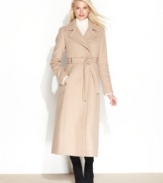 Winter coats have never looked so chic with this wool-blend topper from Calvin Klein. An elegant maxi design and belted waist add feminine flair to your silhouette.