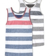 Line up with hip style wearing these striped tanks from Marc Ecko Cut & Sew.