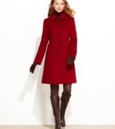 Anne Klein's latest petite coat keeps your look polished in chilly weather with sleek, minimalist styling.