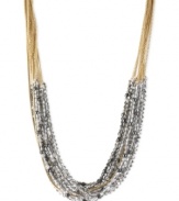 Bold and beautiful, this frontal necklace from Kenneth Cole New York is crafted from gold-tone mixed metal. Silver- and hematite-tone beads make for a stunning display. Approximate length: 16 inches + 3-inch extender. Approximate drop: 3/4 inch.