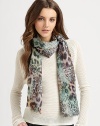 A warm but lightweight wool style with a wild and chic print. WoolAbout 26 X 72Dry cleanImported 