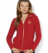 Show your sporty sophistication in Lauren Ralph Lauren's full-zip fleece hoodie that features an attached hood for warmth and a signature crest for style.