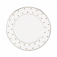 Kate Spade's Larabee Road Platinum, peppered with platinum polka dots, will give your table its own personality. Crafted of white bone china, each piece is dishwasher safe.