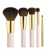 The right brushes make makeup easy. This essential set of luxurious brushes complements AERIN's effortless beauty collection. It's everything you need for the look you want. The set includes: Foundation, bronzer, highlighter, concealer and lip brushes, all held in a signature AERIN bag. Imported. 