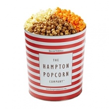 Send an extraordinary gift that will amaze your family, friends and clients. This 3.5 gallon popcorn tin includes 3 savory flavors: Butter, Caramel and Orange Cheddar.