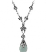 Earthy elegance. Genevieve & Grace's Y-shaped necklace is crafted from sterling silver, with a flower motif, as well as marcasite and jade (16-1/2 ct. t.w.) adding to the appeal. Approximate length: 16 inches. Approximate drop: 1 inch. Approximate width: 1/2 inch.