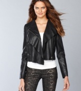 Punctuate your style with this cropped, draped jacket from INC.