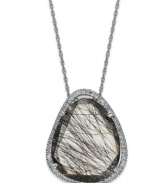 Organically chic. An asymmetrical black rutilated quartz (11-3/4 ct. t.w.) pops against a frame of round-cut diamonds (1/4 ct. t.w.). Set in sterling silver. Approximate length: 18 inches. Approximate drop: 3/4 inch.