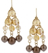 Contemporary chic. Kenneth Cole New York's chandelier earrings are crafted from gold-tone mixed metal, with glass pearls and glass accents coming together for a stunning display. Item comes packaged in a signature Kenneth Cole New York Gift Box. Approximate drop: 2-1/4 inches.