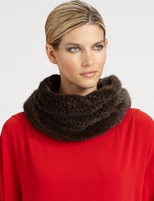 Plush faux chinchilla fur, in a luxe, wonderfully warm cowl design.10 X 20Wool liningAbout 21 from shoulder to hem79% acrylic/21% cottonDry cleanImported of Italian fabric