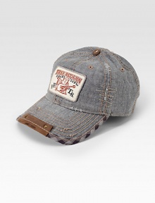 A casual-cool logo cap mixes prints and contrast top-stitching. Check trim55% linen/45% cottonHand washImported