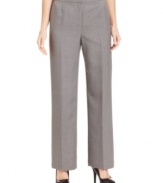 Classic straight leg pants are suiting essentials. This petite pair makes a polished look with a printed shirt or coordinating pieces from Kasper's collection of suit separates.