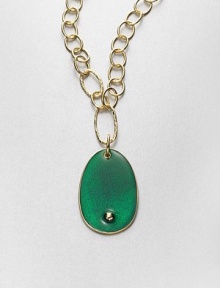 A rich style featuring a glossy, mottled stone with a goldplated accent on a link chain. Enamel22k goldplatedLength, about 16Pendant size, about 3Hook closureMade in USA