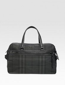 A soft-sided case for wherever the business day takes you in stylish, enduring nylon with leather detail and an iconic check pattern. Zip closures Top handles Two compartments with separate openings Exterior zip pocket Interior zip, slip pockets 21¼W X 12½H X 9½D Made in Italy 