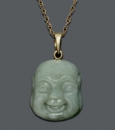 Inspire peace in your life with this charming Buddha pendant of jade (14-16 mm). Necklace crafted in 14k gold. Approximate length: 18 inches. Approximate drop: 5/8 inch.