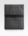 Protect your investment in a stylish manner with this signature smoked check pattern cover sleeve.Flap, snap button closurePVC/Cotton8½ x 11Made in Italy