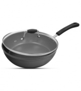 A smart, deep design is perfect for conquering a wide variety of dishes, from family-size meals to dinner for two. Pairing heavy-forged aluminum with stainless steel, this covered sauté pan demonstrates incredible heat conduction for even, perfect results. A nonstick, dishwasher-safe construction takes the hassle right out of cooking & cleanup. Lifetime warranty.