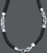 The perfect design for the rugged guy. This simple men's necklace combines braided black leather and stainless steel accents for a stylish look. Approximate length: 24 inches.