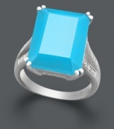 Add a fresh burst of spring color to your wardrobe. This chic cocktail ring features a rectangle-shaped light blue agate stone (16 mm x 12 mm) set in sterling silver with sparkling diamond accents. Size 7.