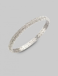 EXCLUSIVELY AT SAKS. A lacy filigree bangle is encrusted with shimmering crystals, to wear alone or stack with others. Crystal Rhodium plated Diameter, about 2½ Imported Please note: Bracelets sold separately.