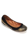 Lizard printed leather is trimmed in smooth suede on these enticing flats from Sam Edelman, featuring a quilted leather lining for added comfort.