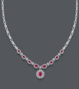 Turn your evening gown into an overall masterpiece with this sparkling accessory. Effy Collection necklace features oval-cut rubies (4-3/8 ct. t.w.) surrounded by sparkling halos of round-cut diamond (2-1/3 ct. t.w.). Set in 14k white gold. Approximate length: 17 inches. Approximate drop: 1 inch.