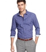 Add some stylish variety to your casual style with this floral print shirt by Sons of Intrigue. (Clearance)