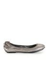 A metallic gray finish makes this Cole Haan ballet flat shine; lace up details lend this style a casual look.