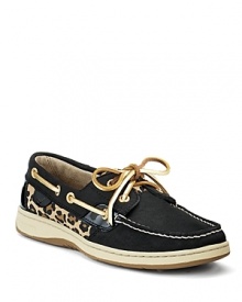 Sperry Top-Sider gives its classic boat shoes a bold dose of fashion with leopard print and patent accents.