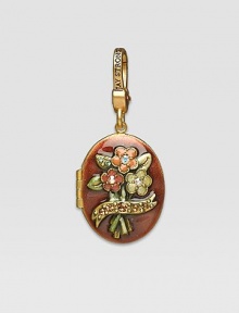 Topaz-colored CRYSTALLIZED - Swarovski Elements sparkle on this handcrafted, hand-enameled birthstone locket that opens to hold a favorite photo. Crystal Enamel 18k goldplated brass & brass-plated pewter Month indicated on the back Length, about 1¼ Width, about 1 Spring clip clasp Made in USA